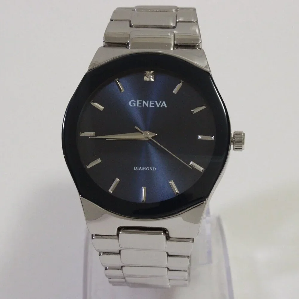 Geneva Men's Casual Quartz Watch Diamond At 12 Integrated Bracelet 42mm